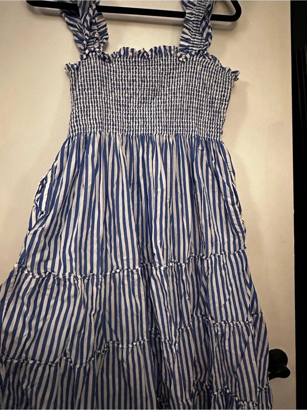 Hill House Striped Smocked Midi Dress - Blue & White - Picture 2 of 3